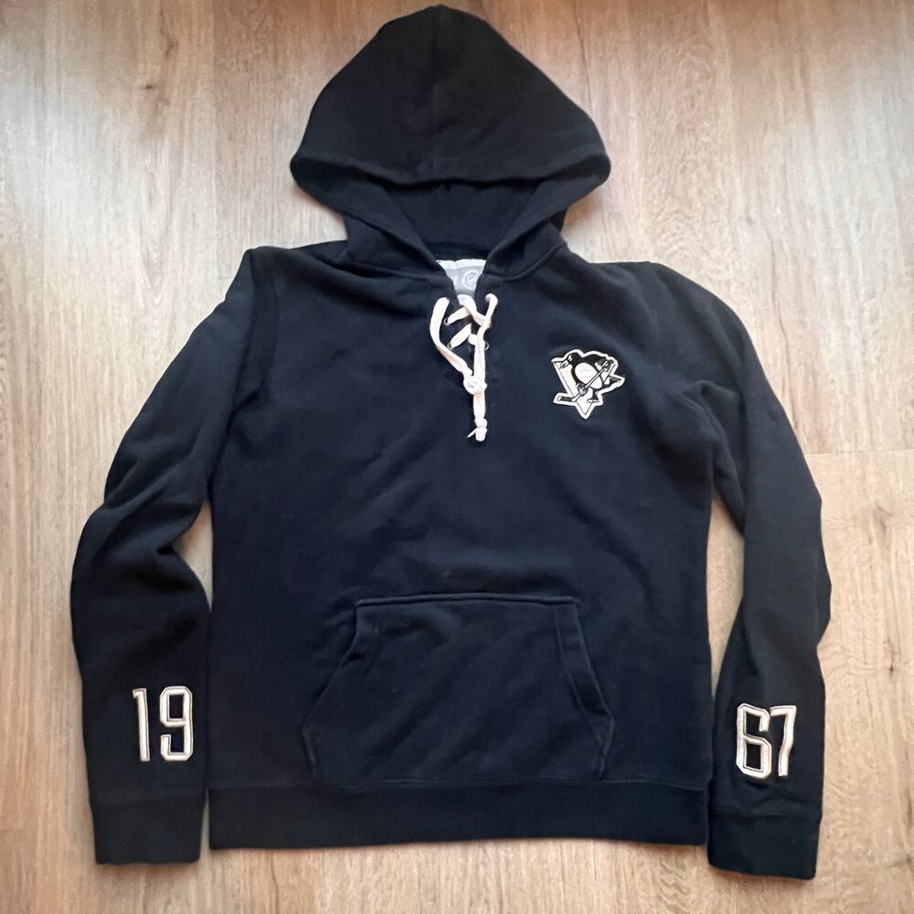 Old Time Hockey Newberry Collection Penguins Pittsburg Black Hoodie Sz Large